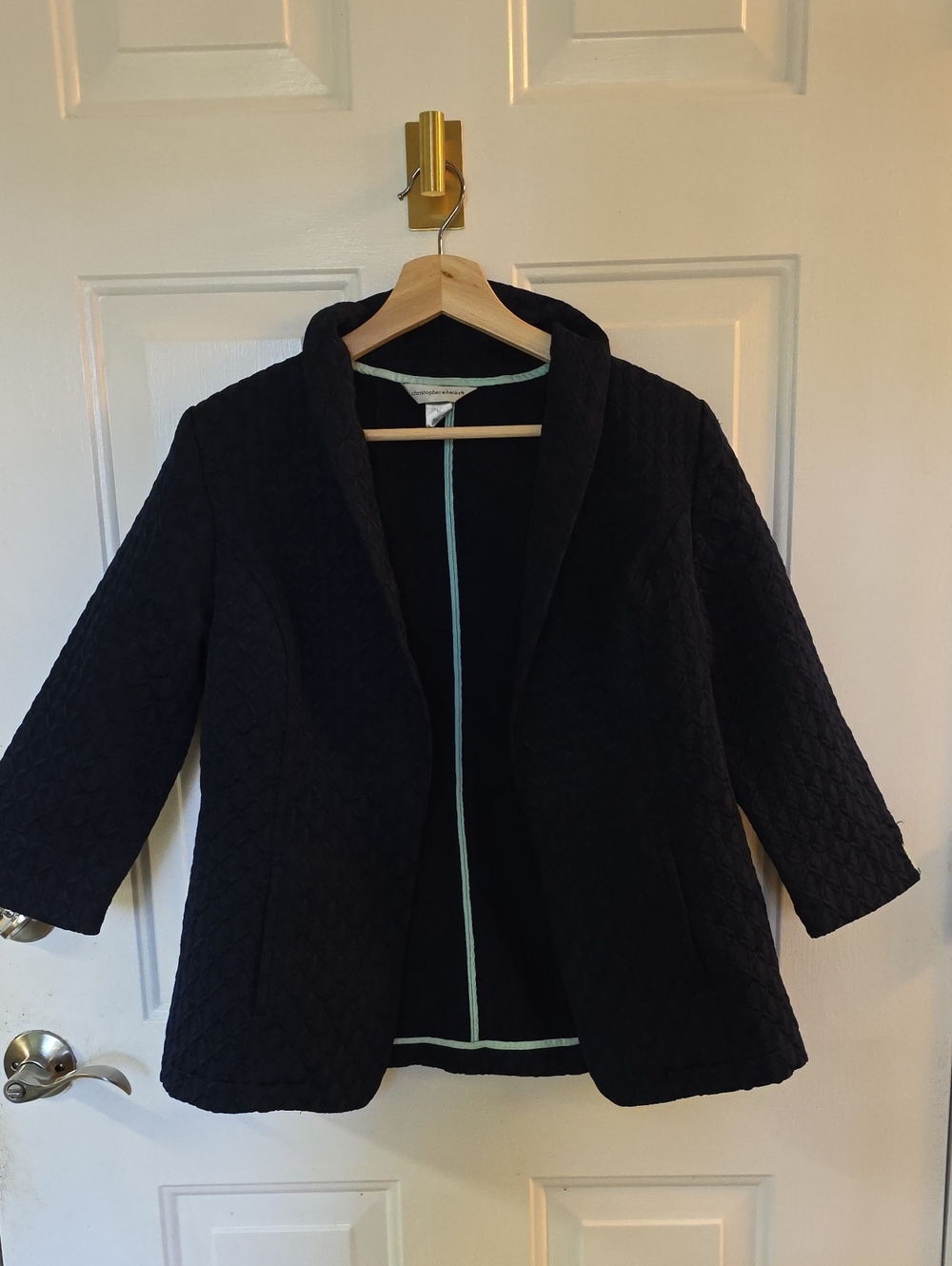 Womens Med. Christopher & Banks Black Quilted 3/4 Sleeve Jacket